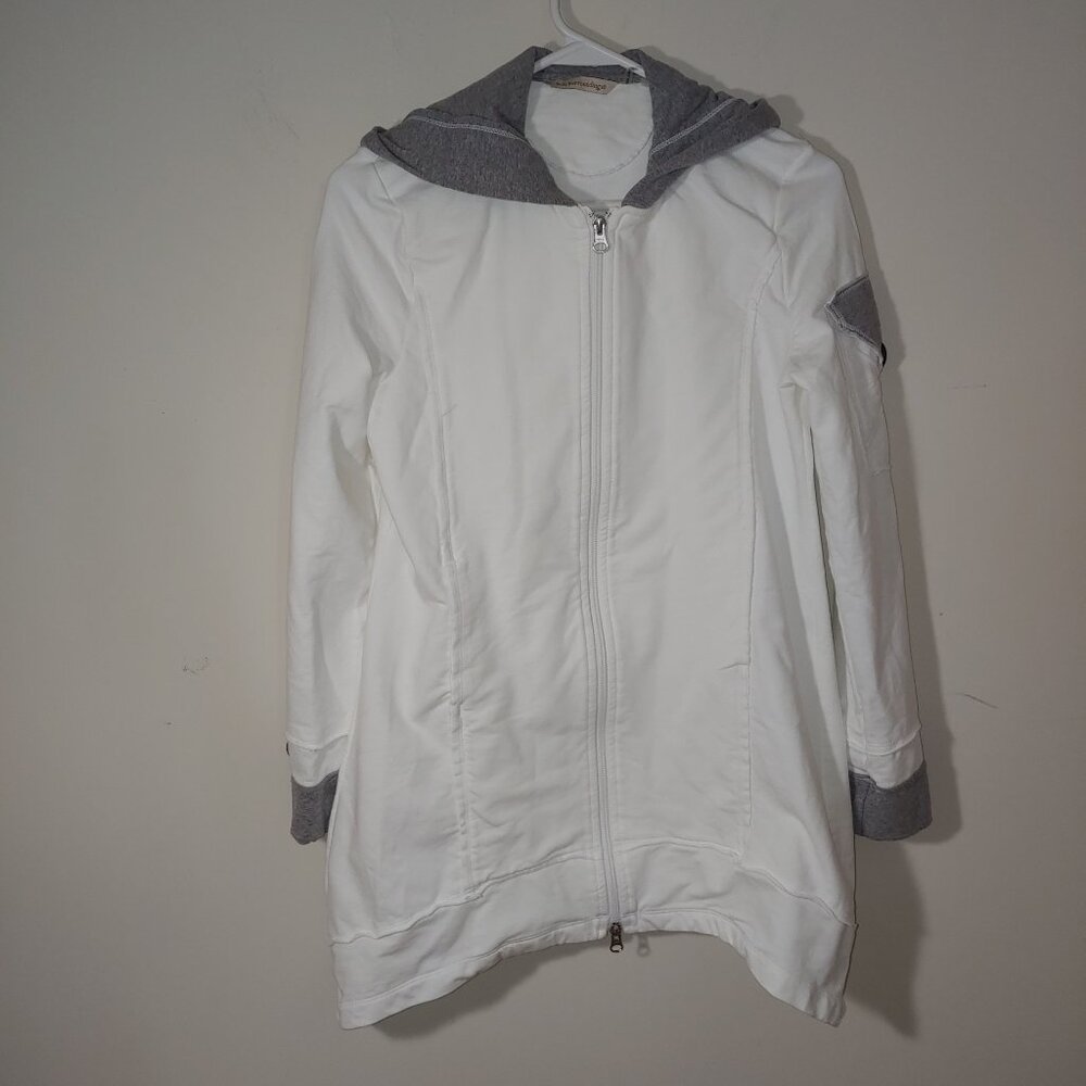 Soft Surroundings White with Grey Trim Zip Up Hooded Jacket Size XS